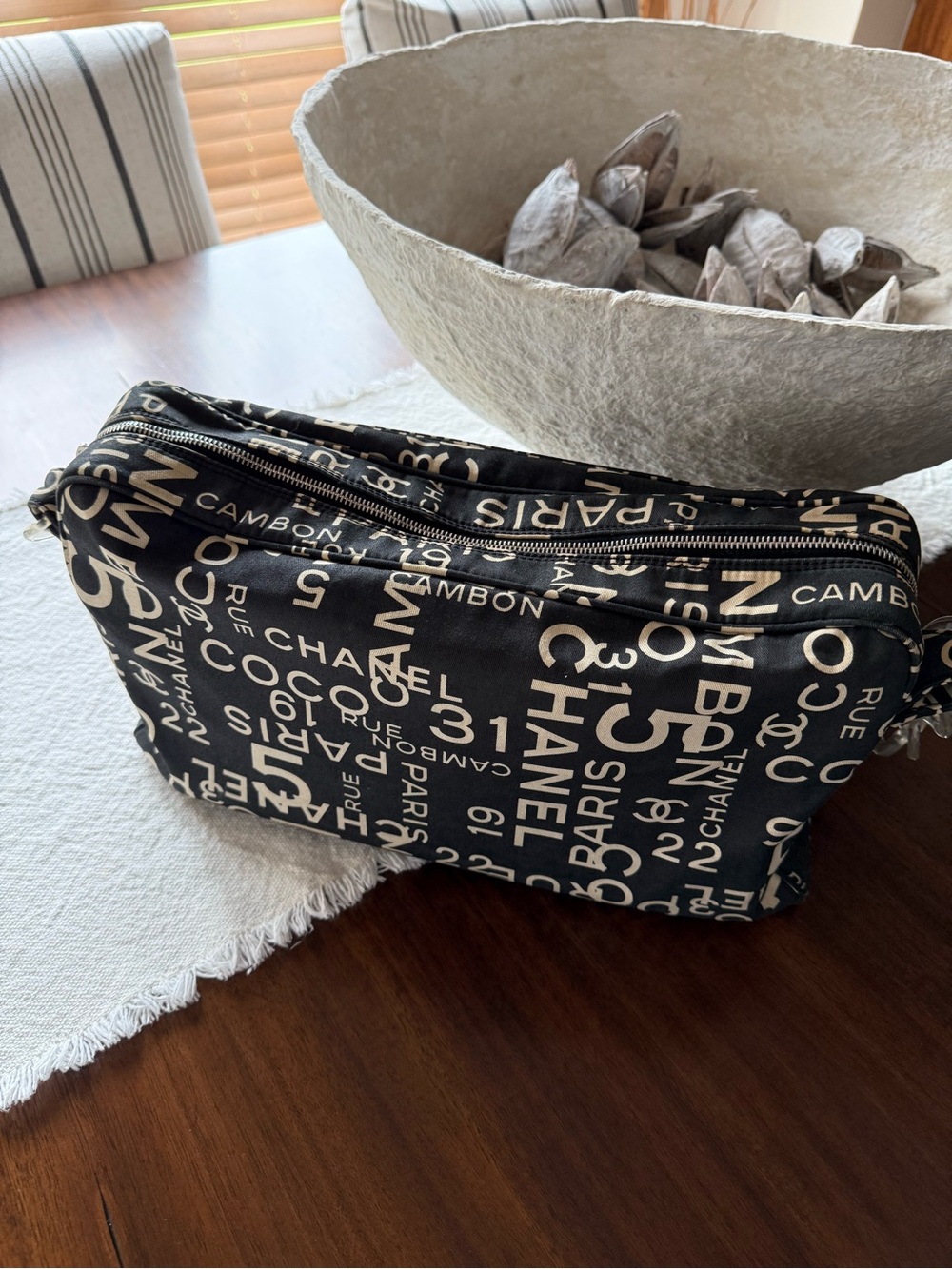 CHANEL Black and White Logo by the sea Tote Bag